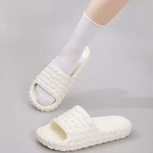 White open toe platform slippers with textured wavy slip-on slides