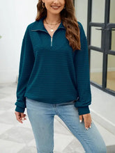 Textured Quarter Zip Long Sleeve Sweatshirt Deep Teal Woman Sweatshirts