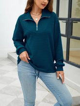Textured Quarter Zip Long Sleeve Sweatshirt Woman Sweatshirts
