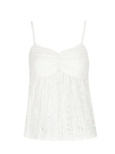 White lace textured sweetheart neck cami with delicate vertical embroidery and thin spaghetti straps