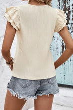 Textured V-Neck Flutter Sleeve Blouse Woman Blouses