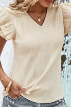 Textured V-Neck Flutter Sleeve Blouse Woman Blouses
