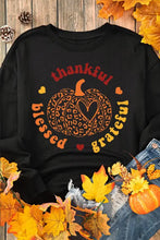 Thankful Blessed Grateful Black Leopard Print Pumpkin Graphic Long Sleeve Sweatshirt