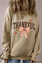 Women’s Thankful Bow Round Neck Long Sleeve Sweatshirt in Beige