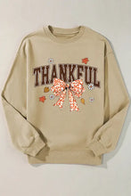 Beige Thankful Bow Round Neck Long Sleeve Sweatshirt with Autumn Leaves