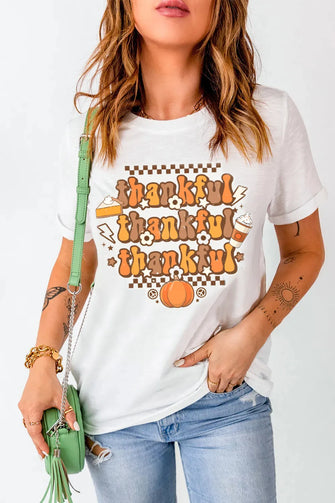 Thankful Graphic White T Shirt for Women White
