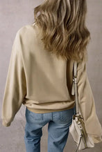 Beige thankful round neck long sleeve sweatshirt with bell sleeves