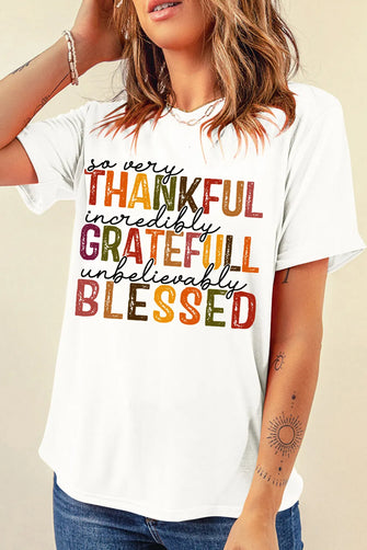 Thanksgiving Colorful Text White T Shirt for Women White