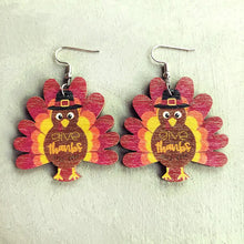 Thanksgiving turkey drop earrings with football feathers and pilgrim hats