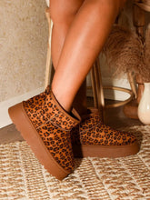 Thermal Furry Leopard Platform Booties with Faux Fur Lining Leopard