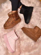 Thermal Furry Leopard Platform Booties with Faux Fur Lining