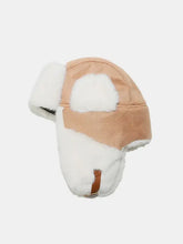 Beige and white thermal fuzzy earmuffs winter hat with ear flaps