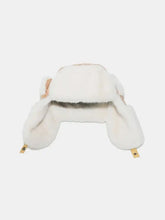 White faux fur thermal fuzzy earmuffs winter hat with ear flaps