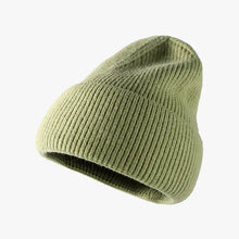 Light green ribbed sheep wool thermal solid knit hat