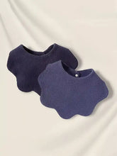 Bavaglino a bandana in cotone blu navy a coste con bordi smerlati