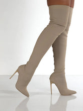 Thigh High Stiletto Boots in Black and Beige for Women Beige