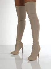 Thigh High Stiletto Boots in Black and Beige for Women
