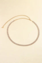 Three-row rhinestones alloy belt with adjustable gold chain