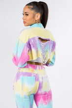 Tie Dye Cropped Denim Jacket and Jeans Set for Women