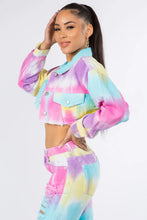 Tie Dye Cropped Denim Jacket and Jeans Set for Women
