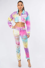 Tie Dye Cropped Denim Jacket and Jeans Set for Women