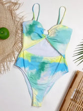 Tie Dye Cutout One Piece Swimsuit with Removable Padding Swimwear