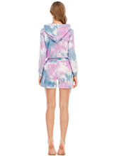 Pastel tie-dye drawstring hooded top and shorts set in a soft cotton blend for comfortable casual wear