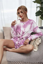 Pink and white tie-dye dropped shoulder top and drawstring shorts loungewear set in soft comfortable fabric