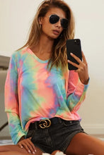 Tie Dye French Terry Long Sleeve Knit Top for Women PASTEL TIEDYE