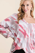 Tie Dye French Terry Top with Balloon Sleeves and V Neck