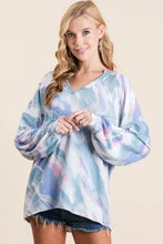 Tie Dye French Terry Top with Balloon Sleeves Woman T Shirts