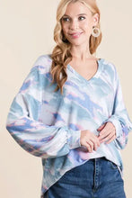 Tie Dye French Terry Top with Balloon Sleeves Woman T Shirts