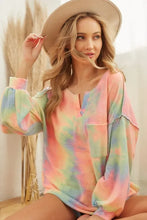 Tie Dye French Terry Top with Bubble Sleeves and Chest Pocket PASTEL TIE DYE