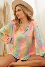 Tie Dye French Terry Top with Bubble Sleeves and Chest Pocket