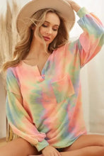 Tie Dye French Terry Top with Bubble Sleeves and Chest Pocket Woman T Shirts