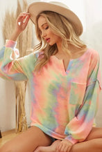 Tie Dye French Terry Top with Bubble Sleeves and Chest Pocket