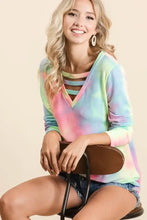 Tie Dye French Terry V Neck Long Sleeve Top for Women Woman T Shirts