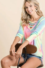 Tie Dye French Terry V Neck Long Sleeve Top for Women