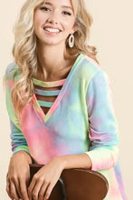 Tie Dye French Terry V Neck Long Sleeve Top for Women Woman T Shirts
