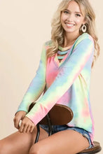 Tie Dye French Terry V Neck Long Sleeve Top for Women Woman T Shirts