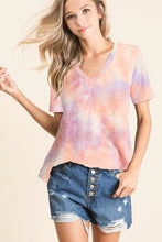 Tie Dye French Terry V Neck Top for Women LAVENDER MULTI