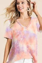 Tie Dye French Terry V Neck Top for Women