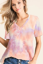 Tie Dye French Terry V Neck Top for Women Woman T Shirts
