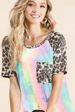 Tie-Dye Knit Top with Leopard Raglan Sleeves for Women PASTEL TIEDYE