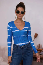 Tie-Dye Plunge Long Sleeve Top Sky Blue Woman T Shirts