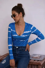 Tie-Dye Plunge Long Sleeve Top Woman T Shirts
