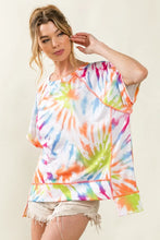 Tie Dye Print Jersey Stitched Uneven Hem Oversized Top
