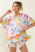 Tie Dye Print Jersey Stitched Uneven Hem Oversized Top Woman T Shirts
