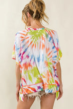 Tie Dye Print Jersey Stitched Uneven Hem Oversized Top