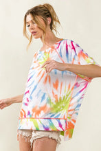 Tie Dye Print Jersey Stitched Uneven Hem Oversized Top